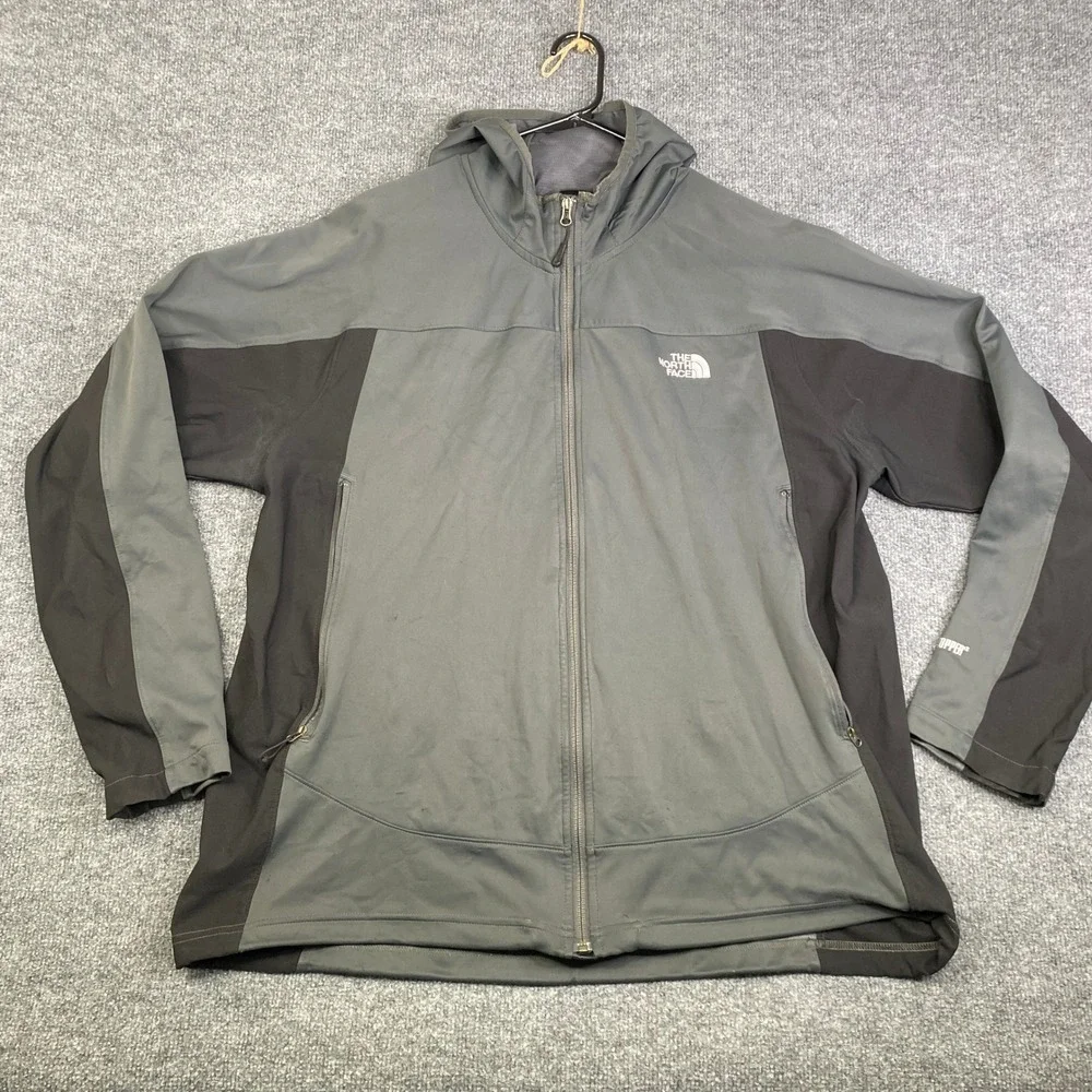 The North Face Windstopper Jacket Mens Grey Black Hooded Softshell Full Zip L
